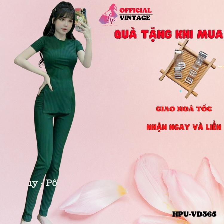 Set bộ dài áo thun xẻ tà body nữ kèm quần dài lưng cao thun gân dày kiểu hàn quốc mặc nhà VD365