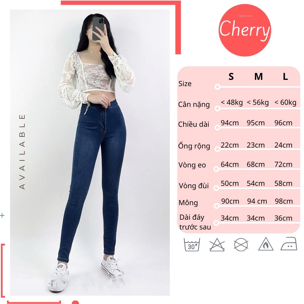 Quần jean nữ lưng cao co giãn dáng ôm có túi CHERRY, quần bò nữ cạp cao ôm bigsize trơn dài basic T022