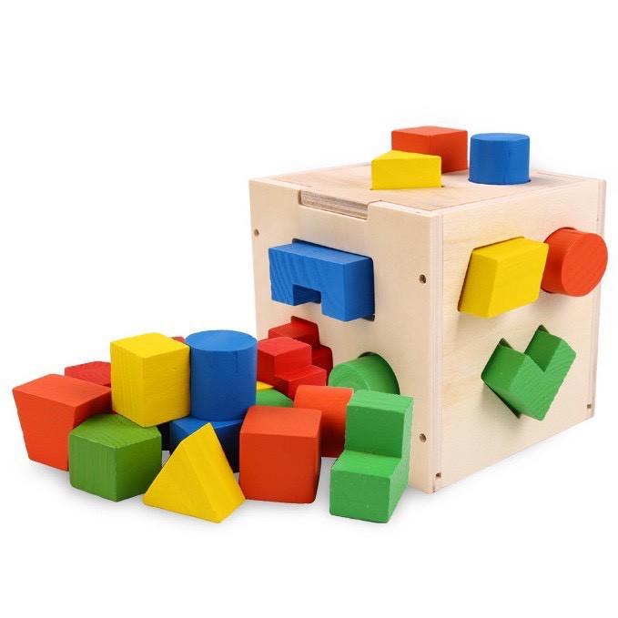 Hộp thả hình khối gỗ 15 lỗ - Đồ chơi thông minh giúp bé luyện tư duy