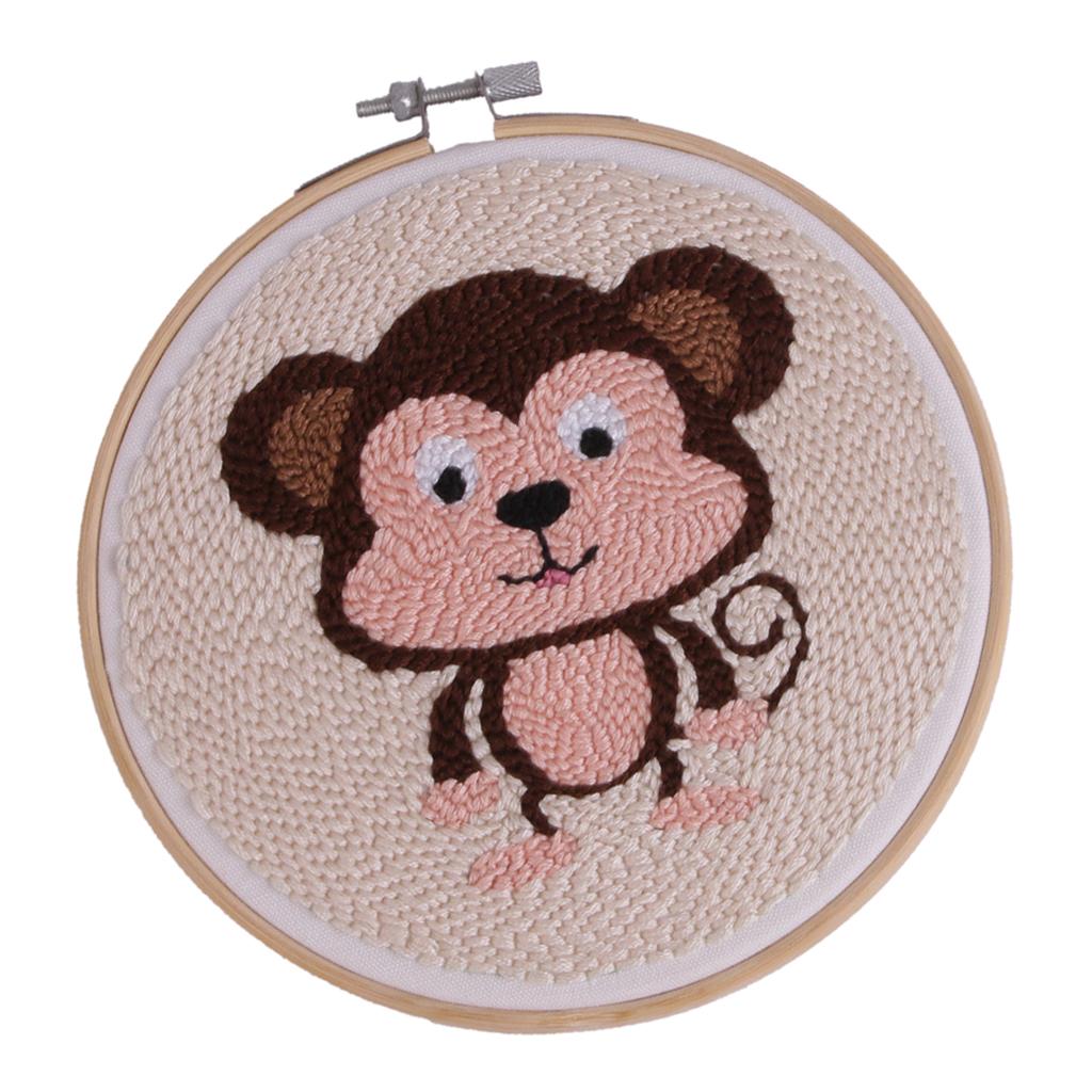 2 Sets Punch Needle Embroidery Kit Soft Yarn DIY Needlework Lovely Animal 15cm