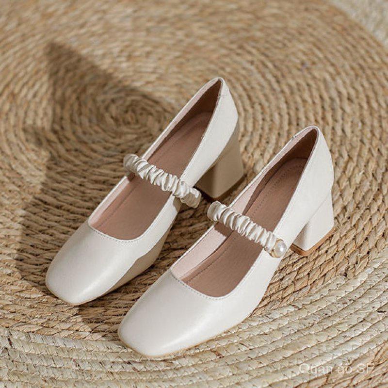 Mary Jane Women's Shoes Autumn Shoes French Style Wanwan Lei Style Closed Toe Sandals Gentle Flat Mid-High Heel Thin FQus