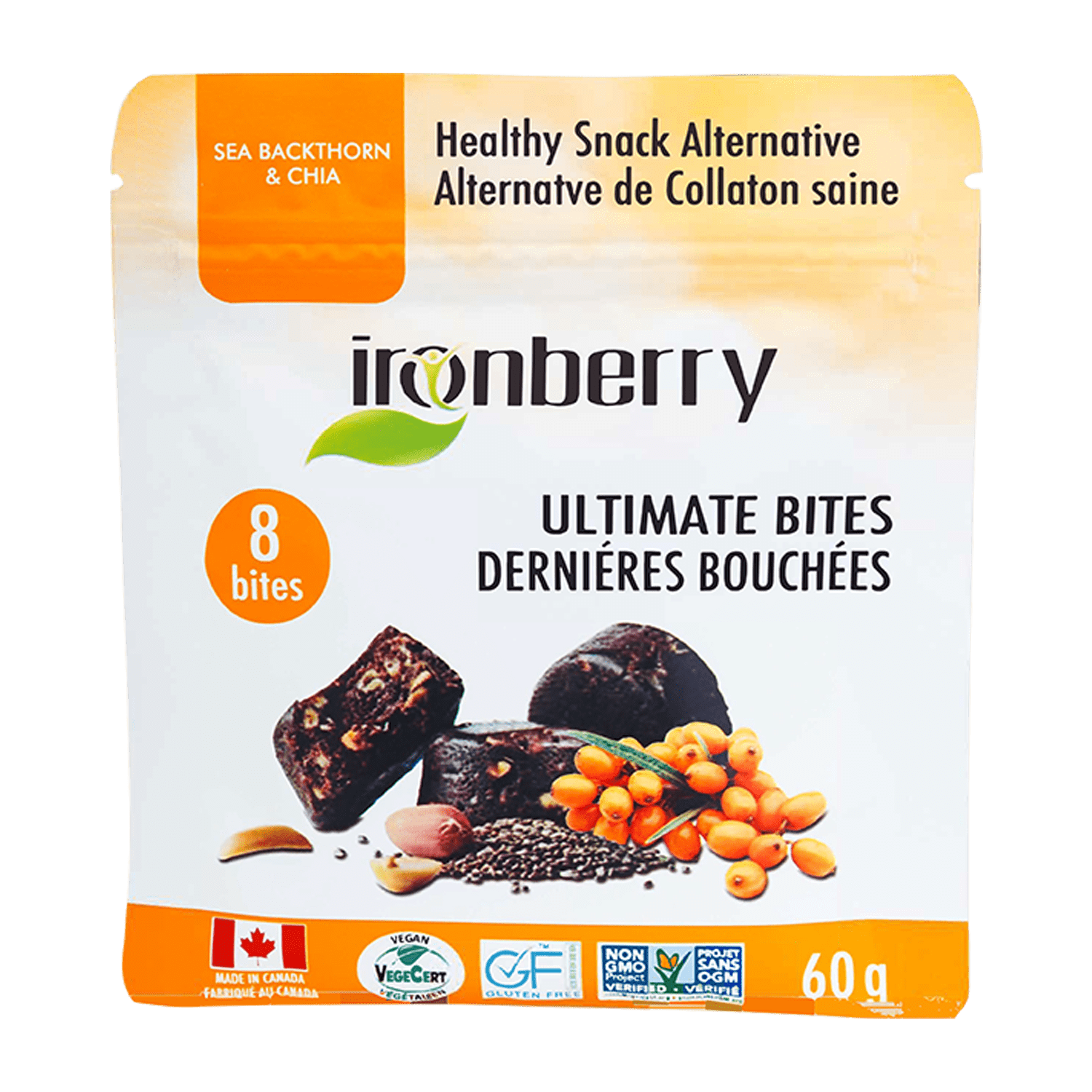 Bánh năng lượng quả hắc mai biển &amp; hạt chia IRONBERRY thực phẩm thuần chay ăn kiêng KOSHER, không GMO, không GLUTEN