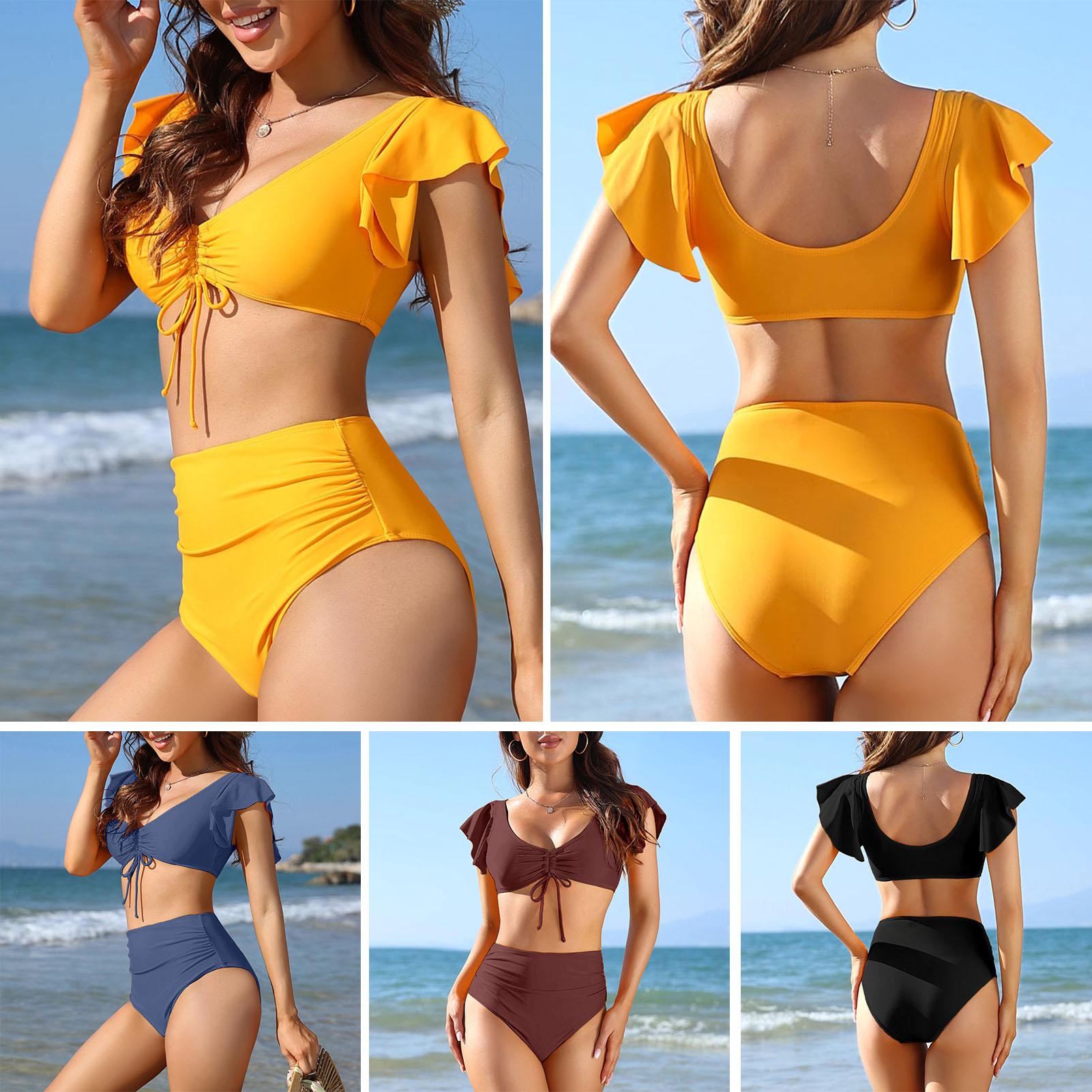 Bộ Bikini Eo Cao Dây Rút Trước Ngược