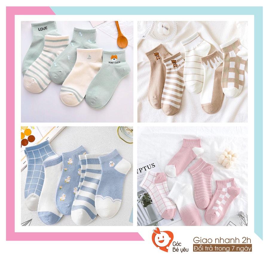 Tất nữ cổ ngắn Hàn Quốc cute set 5 đôi họa tiết hoạt hình chống trơn chống trượt 4018