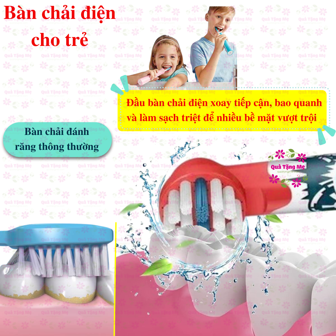 Bàn chải điện cho bé, đầu bàn chải oral b - Làm sạch răng, phòng sâu, sạch sẽ bề mặt răng, kẻ răng, đường viền nướu - QuaTangMe Extaste