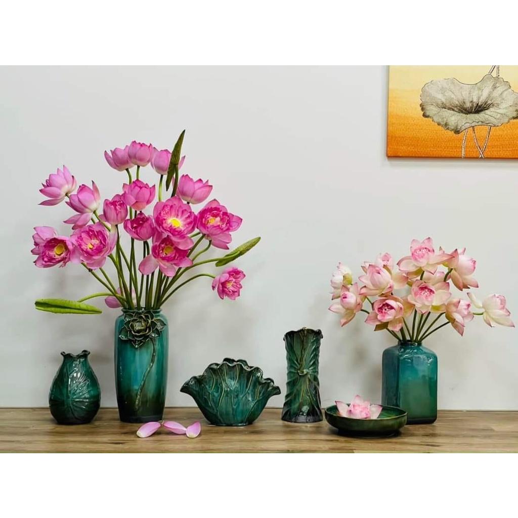 Bình cắm hoa decor siêu đẹp, làn cắm hoa Bát Tràng dáng lá sen men hỏa biến - Gốm Nghệ Nhân