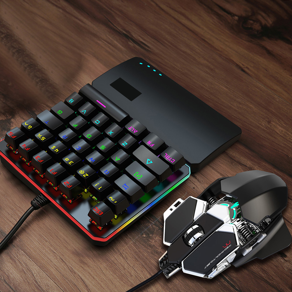 HXSJ V200+J600 Combo Wired Gaming Mouse 9-key Macro Programming Mice & Switch One-handed Mechanical