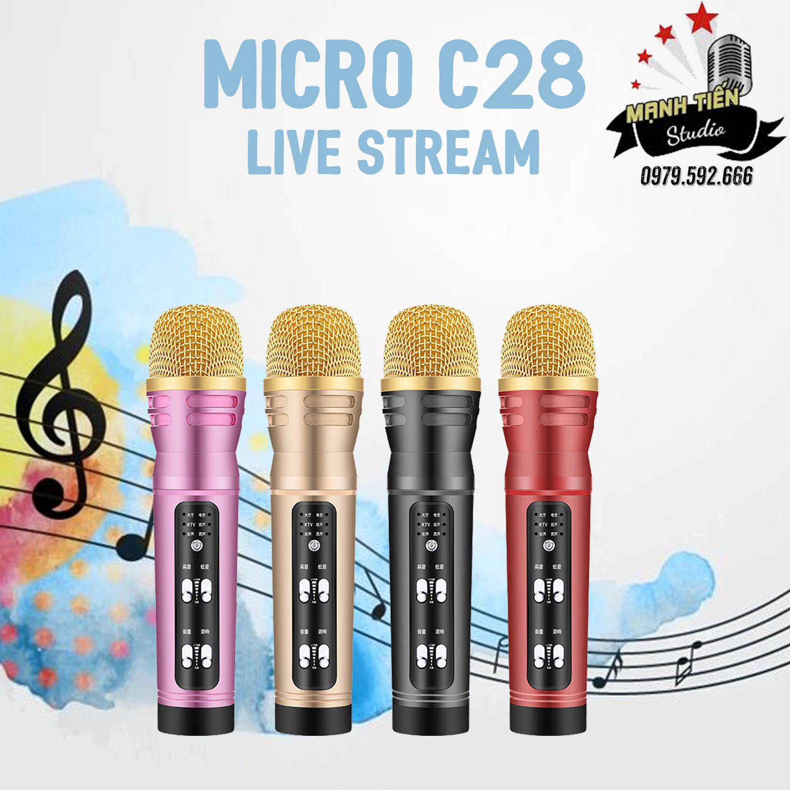 Micro thu âm C28 Bản nâng cấp có Bluetooth - micro cao cấp livestream, thu âm, karaoke online không cần soundcard - Tích hợp autotune - Tương thích với mọi điện thoại thông minh - kèm tai nghe nhét tai - Giao màu ngẫu nhiên