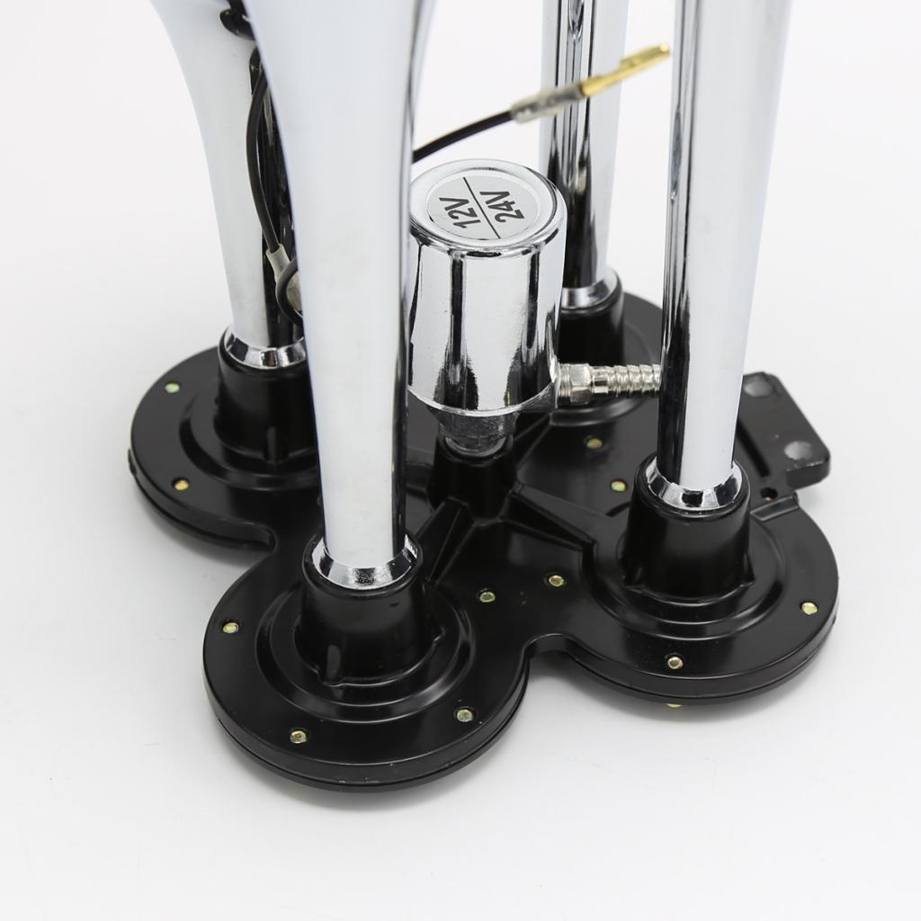 Universal Car Automobile SUV Van 4-Trumpet Train Air Horn 12V/24V 150db for Air Compressor