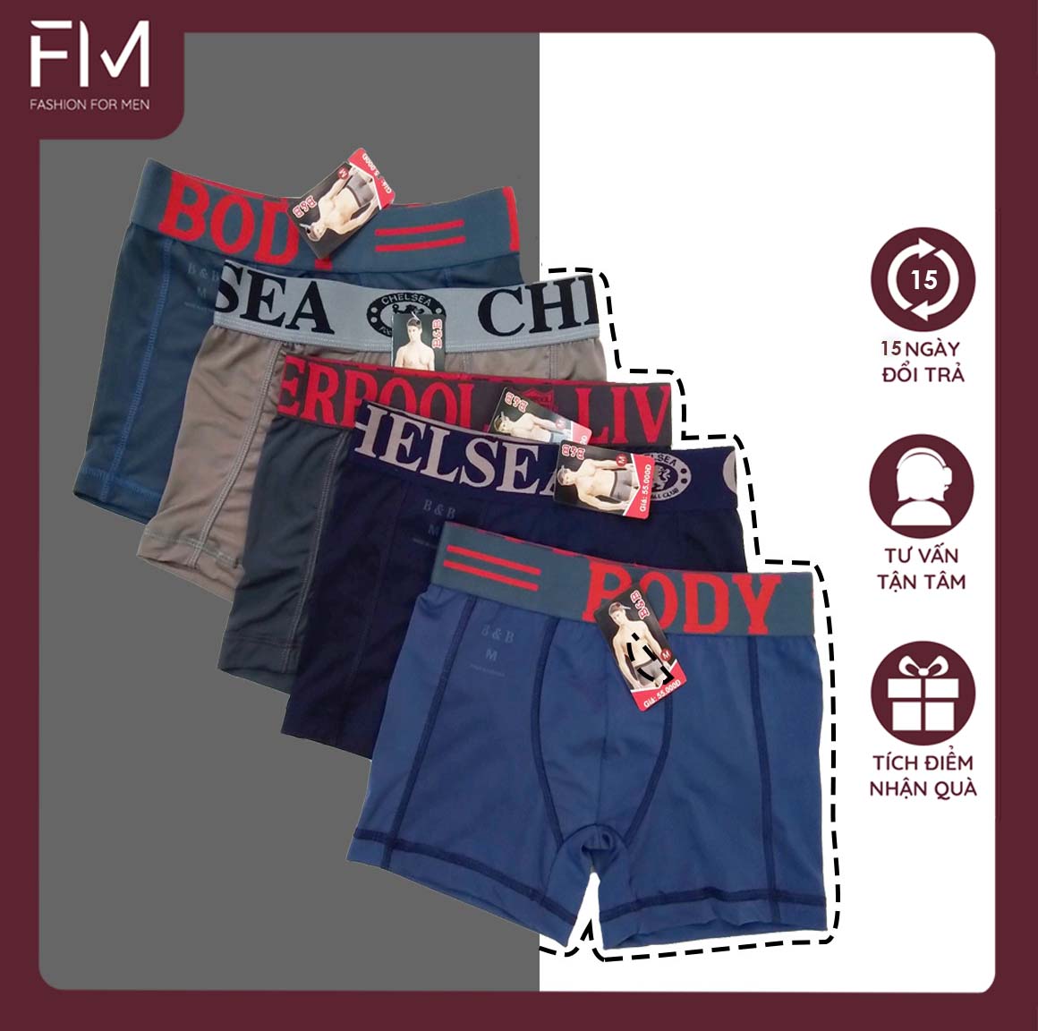 Combo 5 quần sịp boxer chất cotton mềm mịn, thoải mái