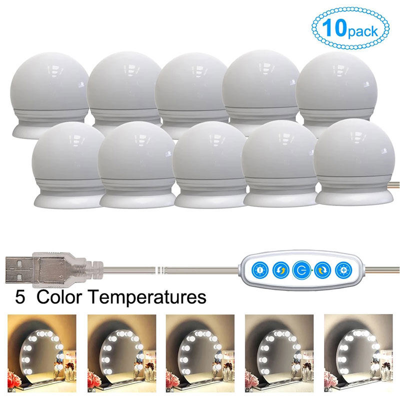 Chuỗi dây đèn led gương trang điểm 10 bóng 5 màu điều chỉnh