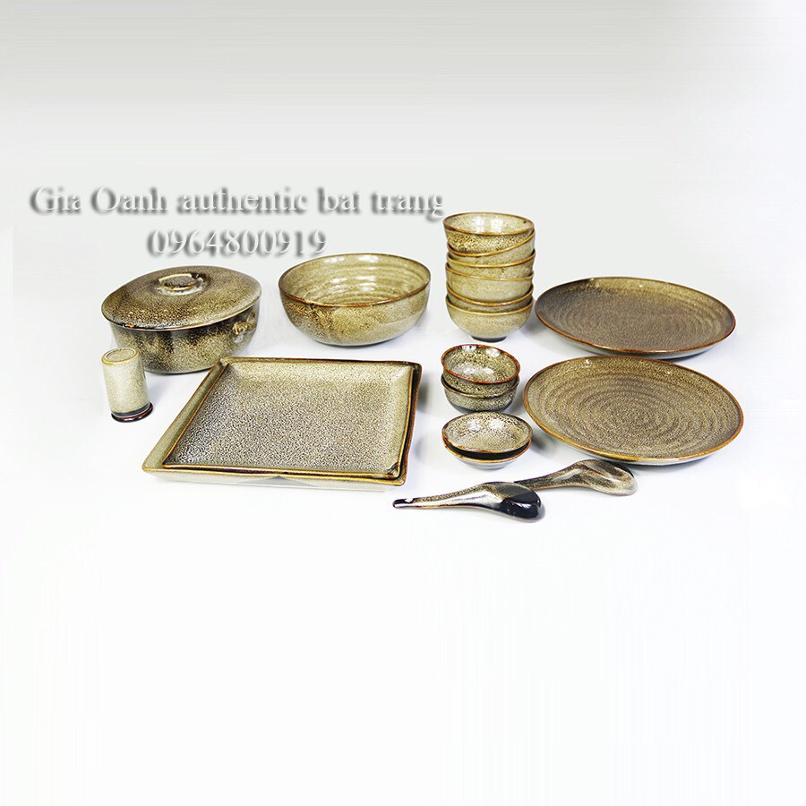 Bộ đồ ăn cao cấp GẤM VÀNG - Men hỏa biến chuyên dùng cho nhà hàng, khách sạn - Xưởng gốm sứ Gia Oanh Authentic bát tràng