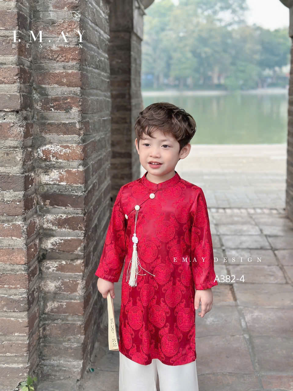 Bộ áo dài cho bé trai bé gái diện đôi mẫu Phú quý An khang đón xuân năm mới từ 10-40kg vải gấm cực mềm