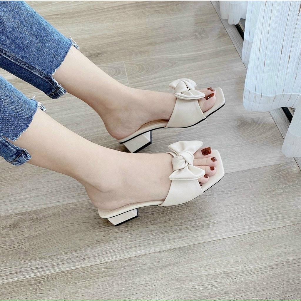 Dép lê nữ quai nơ buộc gót 2cm