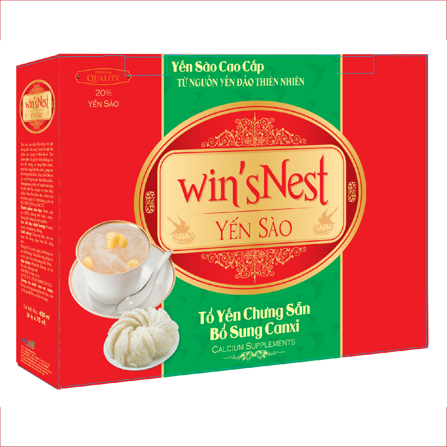 Yến Sào cao cấp win'snest Tổ Yến Chưng Sẵn Bổ Sung Canxi 20% (6 Lọ/Hộp) thích hợp cho người lớn bổ sung canxi và khoáng chất ngừa loãng xương, chống lão hóa.