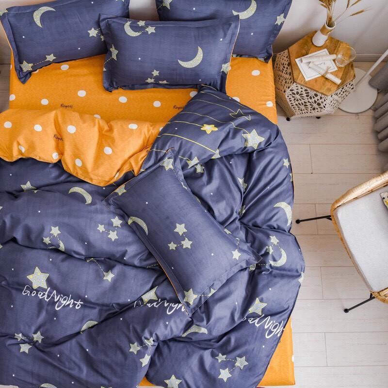 Bộ chăn ga Cotton Poly họa tiết trăng sao - phong cách Hàn Quốc
