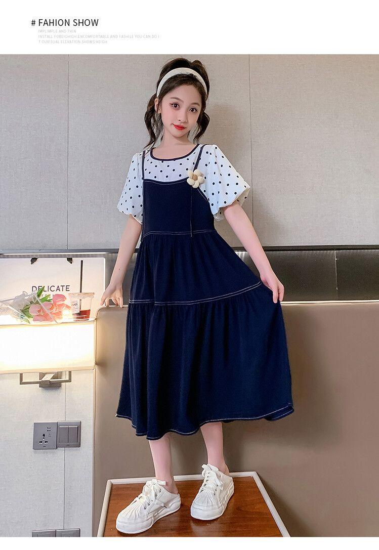 SHUANGYAN Váy mùa hè cho bé gái 2023 Váy denim cô gái sành điệu cho bé gái váy trẻ em váy công chúa mùa hè
