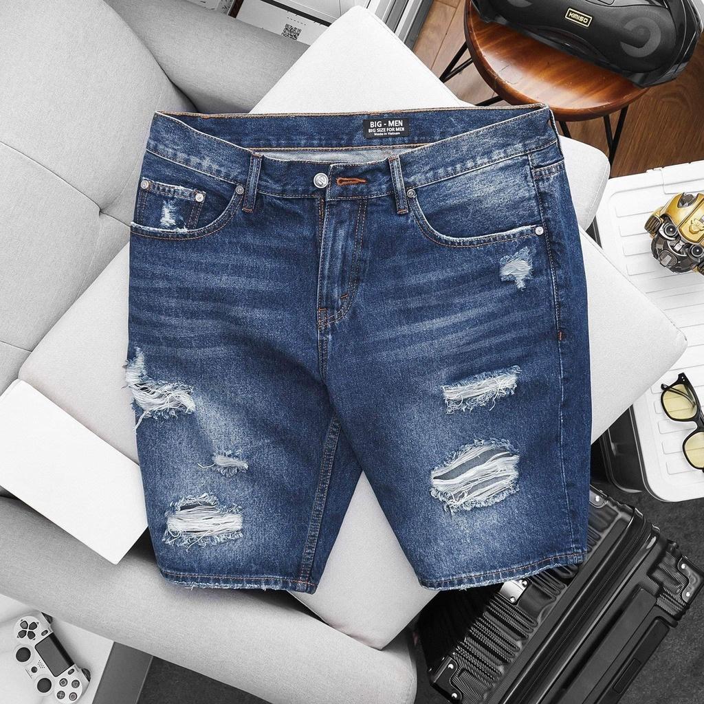 Quần short jean vải cotton tông màu xanh bigsize nam tới 140kg