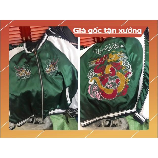 ảnh thật áo bomber thêu rồng xanh sẵn size M L