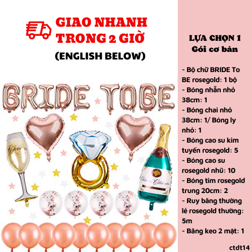 Bộ bong bóng trang trí tiệc chia tay độc thân màu hồng Rosegold Ctdt14