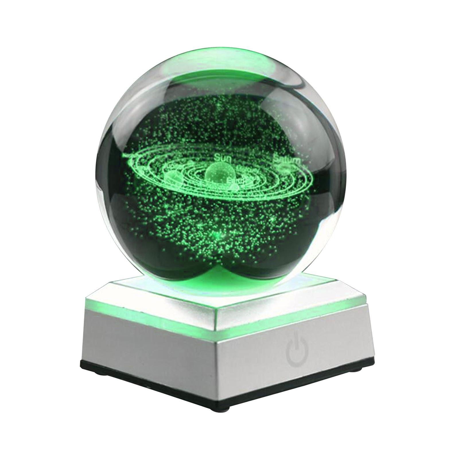8cm Engraved Solar System Crystal Ball with a Touch Switch LED Light Base Cosmic Model 3D Miniature Planets Model Sphere Glass Globe Ornament
