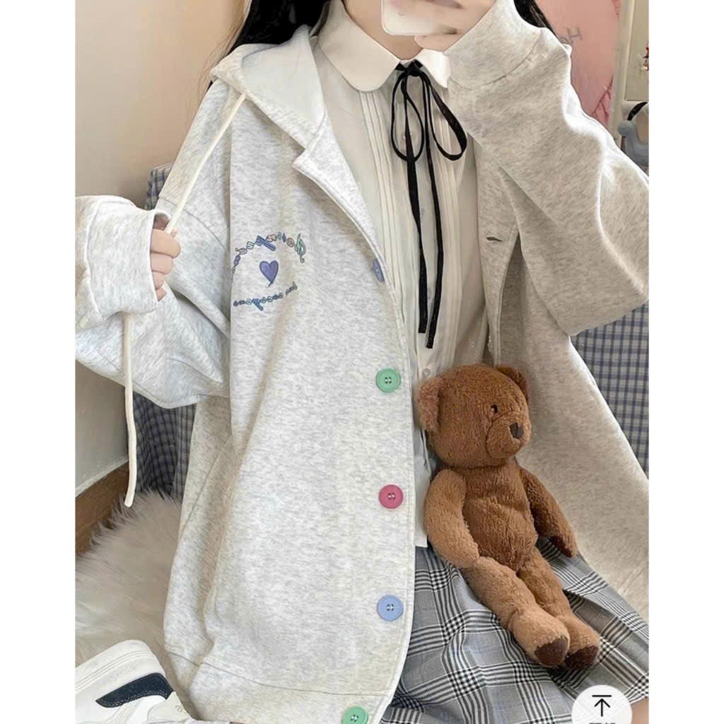 ÁO CARDIGAN ÁO KHOÁC nam Nữ Form Rộng Phối Cúc NHiều Màu Thêu Tim Có Mũ Phong Cách Basic XINh Xắn, áo khoác cadigan hình thiêu tim nút nhìu màu