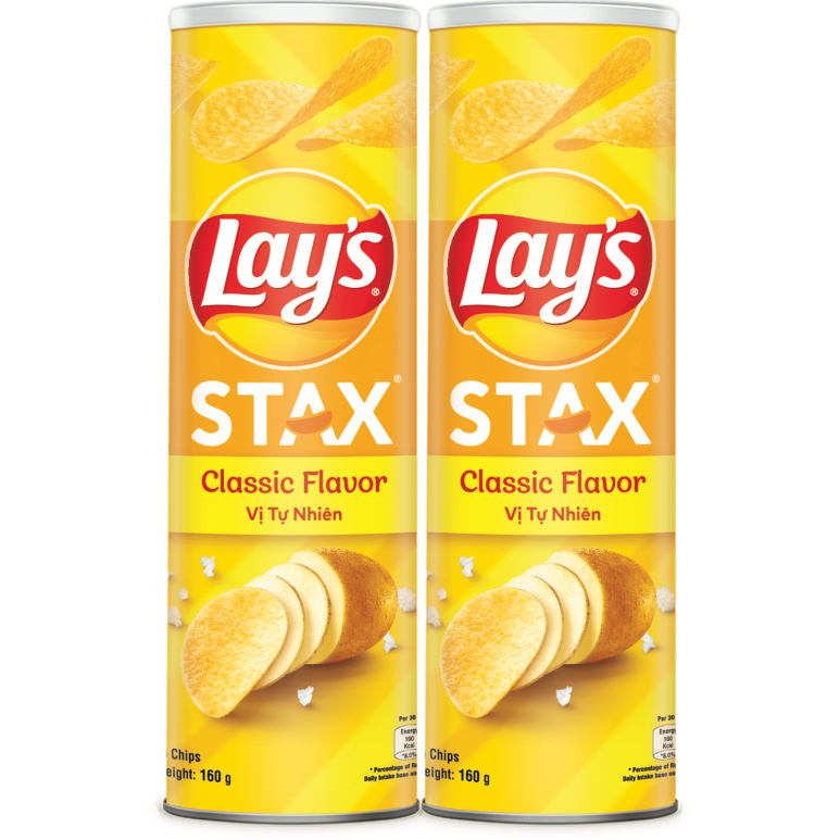 Combo 2 Bánh Snack Khoai Tây Ống Lay's Stax Khoai Tây Miếng Vị Tự Nhiên 160g (Size lớn) - Nhập khẩu từ Malaysia