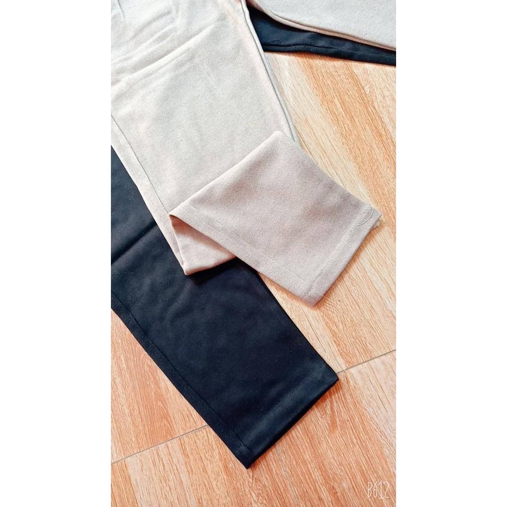 Quần baggy dạ cạp chun đáp sườn hai màu đen - be Q80 RumHana