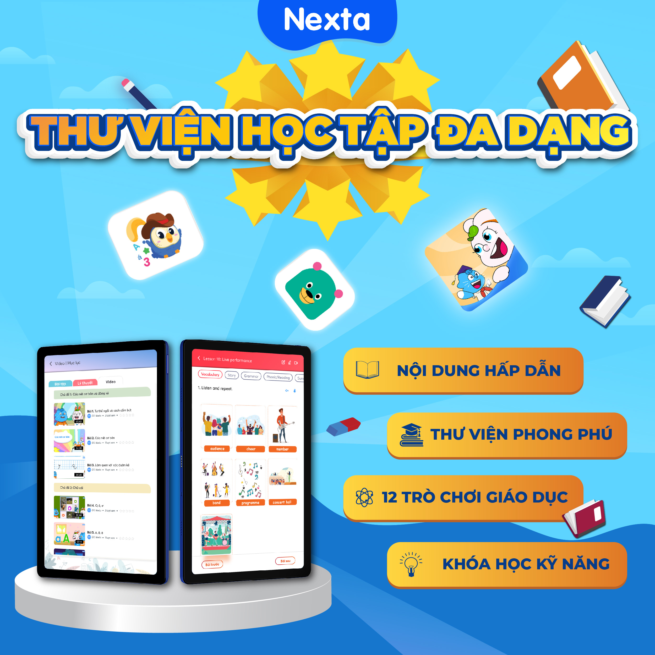 Máy tính bảng học tập thông minh Nexta Edutab Pro tối ưu cho trẻ 9-12 tuổi, 64GB, tích hợp ứng dụng học tập - Hàng nhập khẩu