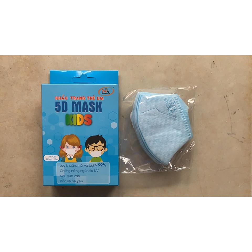 Combo 2 Hộp khẩu trang trẻ em 5D Mask Kids Nam Anh hộp 10 cái Màu trắng, hồng, xanh