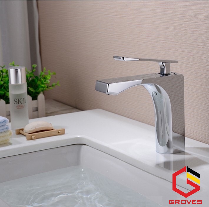 Vòi rửa mặt nóng lạnh thân cấp cao cấp đồng mạ crom GR 6168B (sang trọng, hiện đại, đẳng cấp thời thượng)
