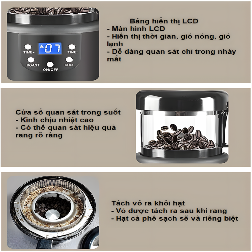 Máy rang hạt cà phê công nghệ gia nhiệt không khí chuyên nghiệp. Thương hiệu Mỹ cao cấp Cafemasy CCR-305. HÀNG CHÍNH HÃNG