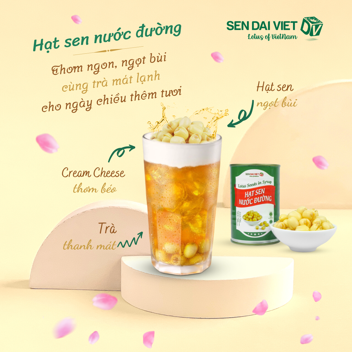Hạt Sen Nước Đường- Hương Vị Thơm Ngon, Dễ Dàng Sử Dụng, ĐV- Sen Đại Việt- Lon 460g