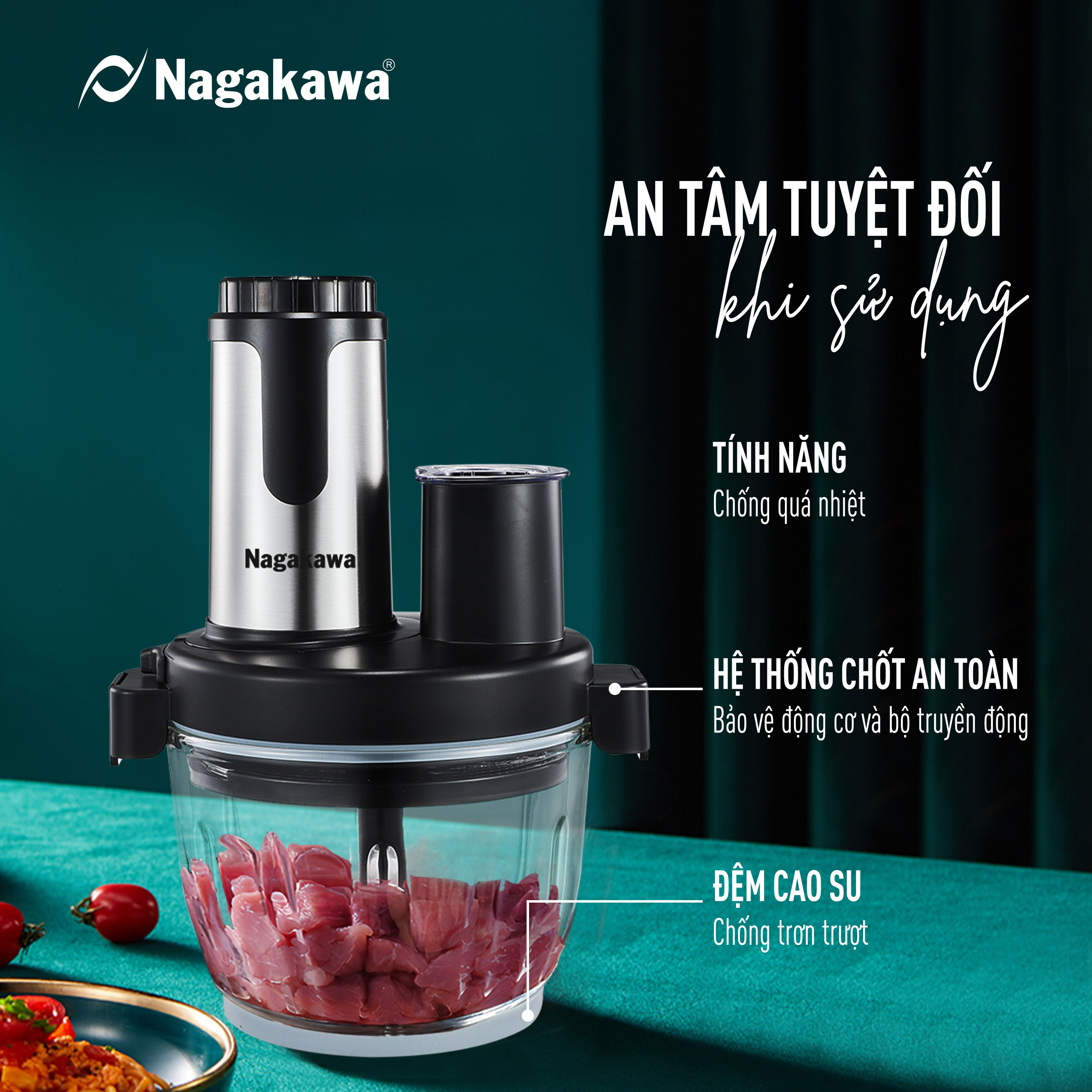 Máy xay thịt đa năng Nagakawa NAG0822 - Lưỡi dao kép - 6 chức năng - Hàng chính hãng