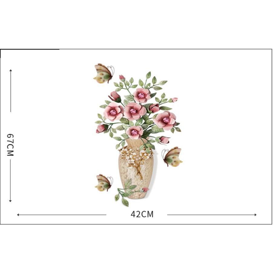Decal trang trí tường - Chậu hoa và Hoa cổ điển hồng đậm