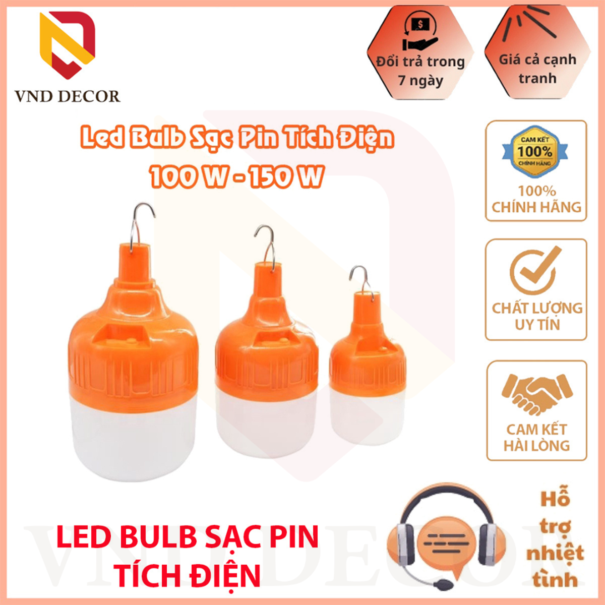 Bóng Đèn Sạc Tích Điện Đa Năng 100W, 150W Cổng sạc USB Có Móc Treo Không Cân Dây Điện