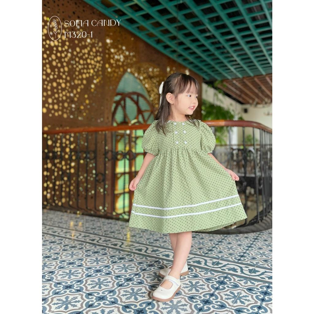 Váy Sofia xanh váy thủy thủ đầm bé gái babydoll chấm bi tay bồng