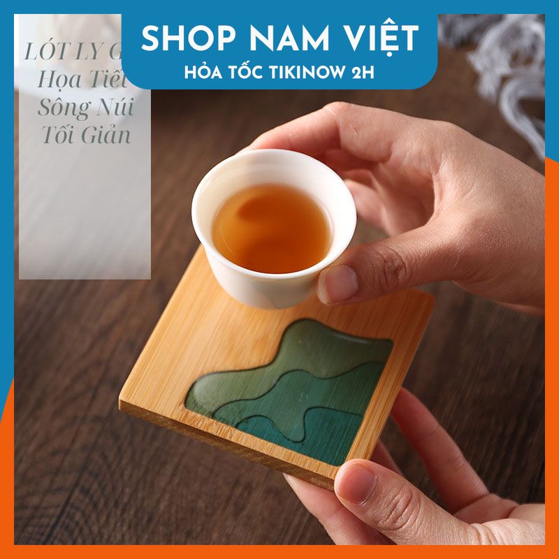 Lót Ly Gỗ Họa Tiết Sông Núi Tối Giản NAVIVU