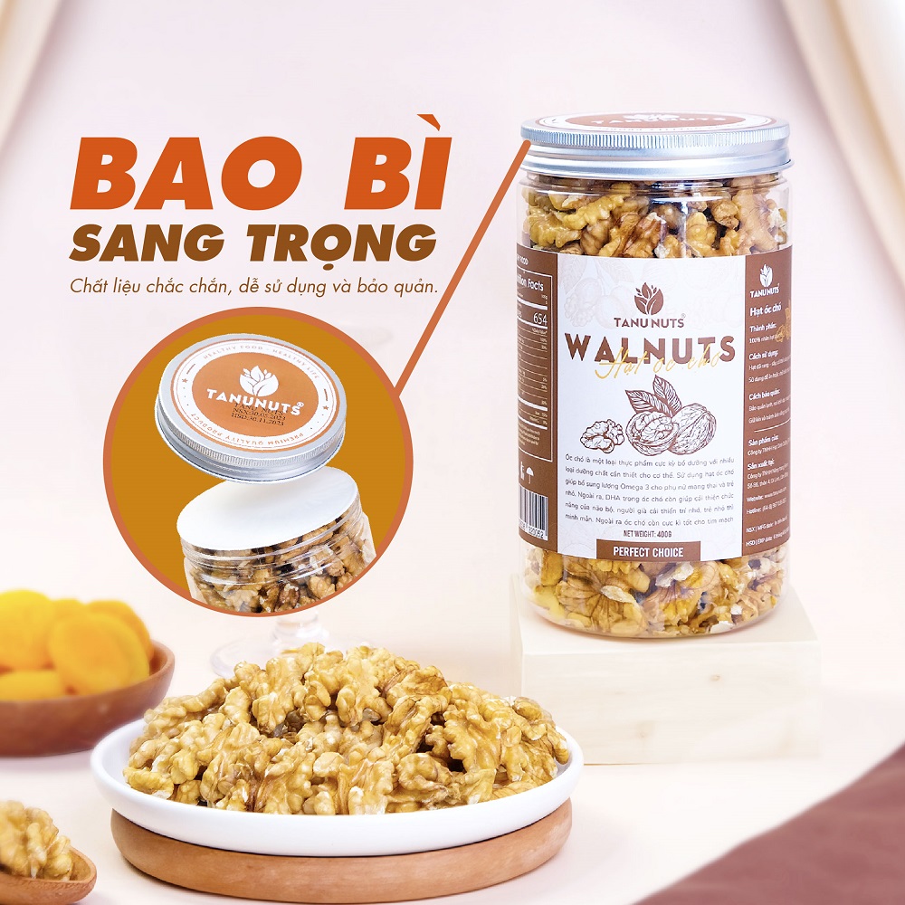 Nhân hạt óc chó vàng tách vỏ TANU NUTS, ngũ cốc giàu dinh dưỡng tốt cho mẹ và bé