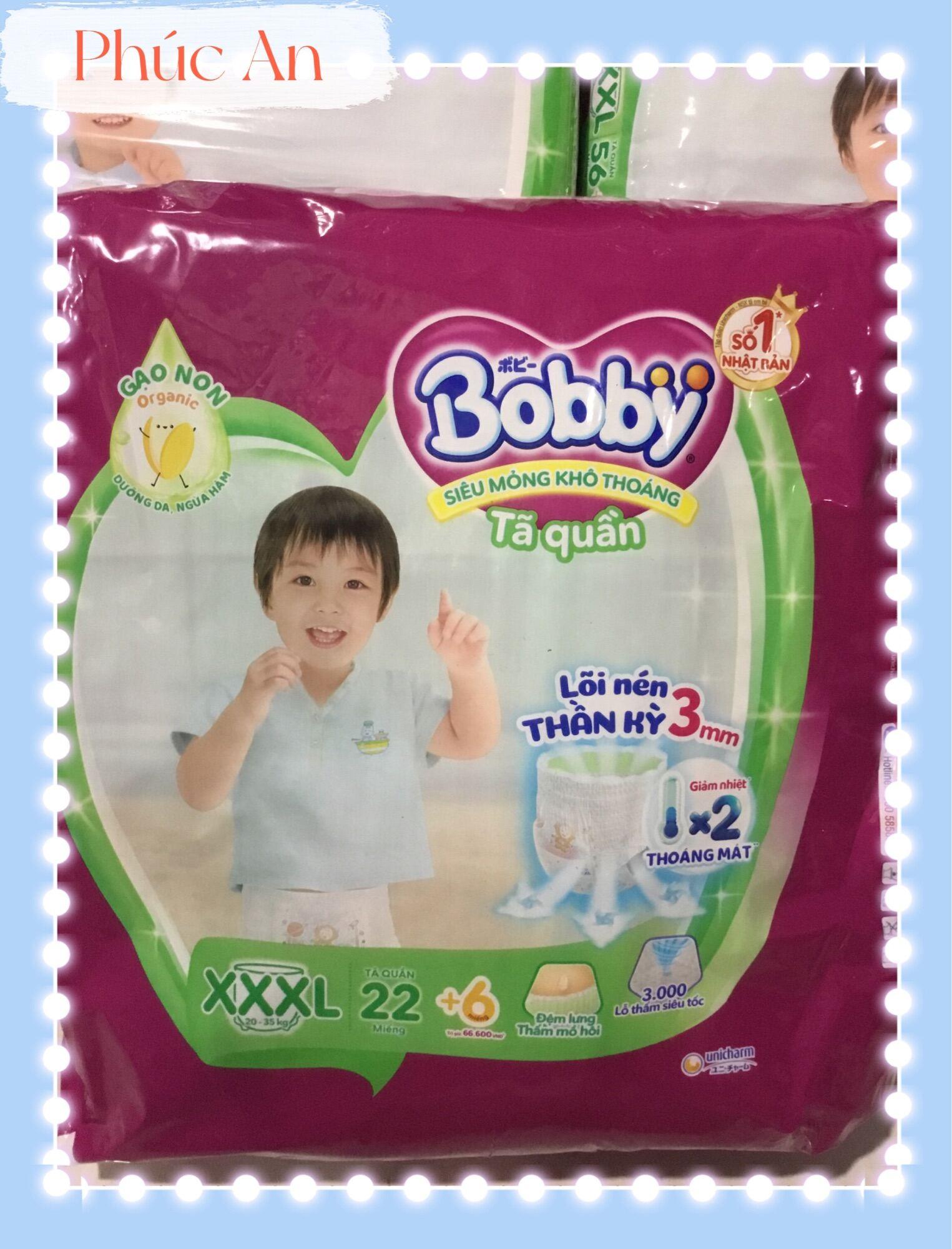 Tặng Thêm 2 Miếng Bên Trong - Tã Quần Trẻ Em Bobby Size XXXL 22 Miếng 20 Đến 35 Kg - Bỉm Quần Cho Bé Bobby Size Cực Đại XXXL22 | XXXL