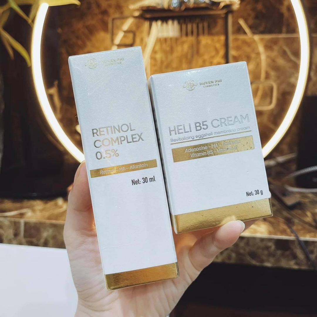 Combo Bộ Tái Sinh Retinol Complex 0.5 và Heli B5 Cream Huyền Phi Dưỡng Da Tái Tạo Chăm Sóc Làn Da Khỏe Mạnh