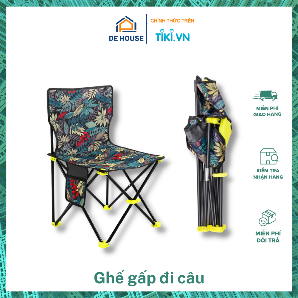 Ghế Câu Cá Gấp Gọn, Ghế Xếp Du Lịch Dã Ngoại Hoạ Tiết Hoa Lá Cực Chất