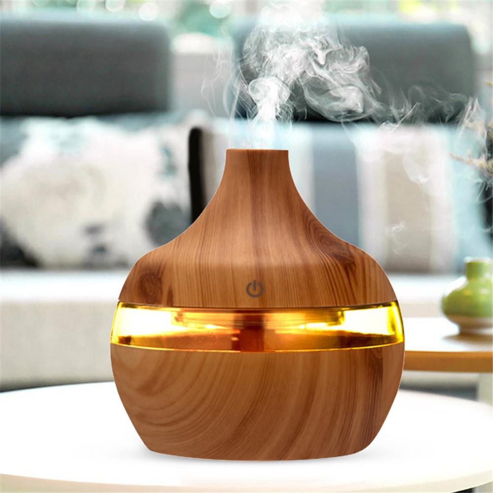 300Ml Máy Phun Sương Tạo Độ Ẩm Tinh Máy Khuếch Tán Tinh Dầu Siêu Âm Thanh Vân Gỗ Máy Tạo Độ Ẩm Không Khí USB Mini Phun Sương Tạo 7 Đèn LED xe Nhà