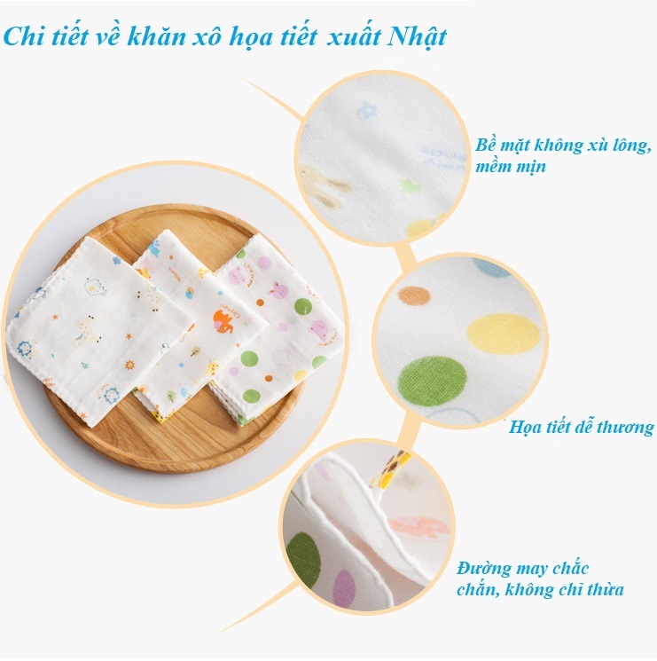 Khăn Xô, Khăn Sữa 2 Lớp Họa Tiết Xuất Nhật Cho Bé - (Màu ngẫu nhiên)