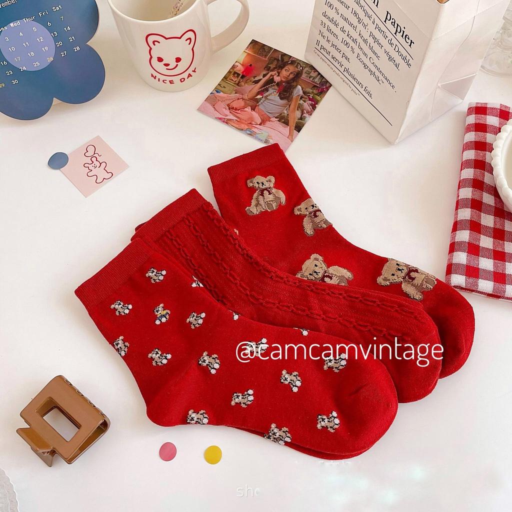 Set Tất Cổ Cao Nữ Vớ Cao Cổ Noel Tết Làm Quà Tất Tiêu Thư LOLITA ĐỎ Cổ Bèo Nhún Tất Vớ Nữ ULZZANG STYLE HÀN QUỐC