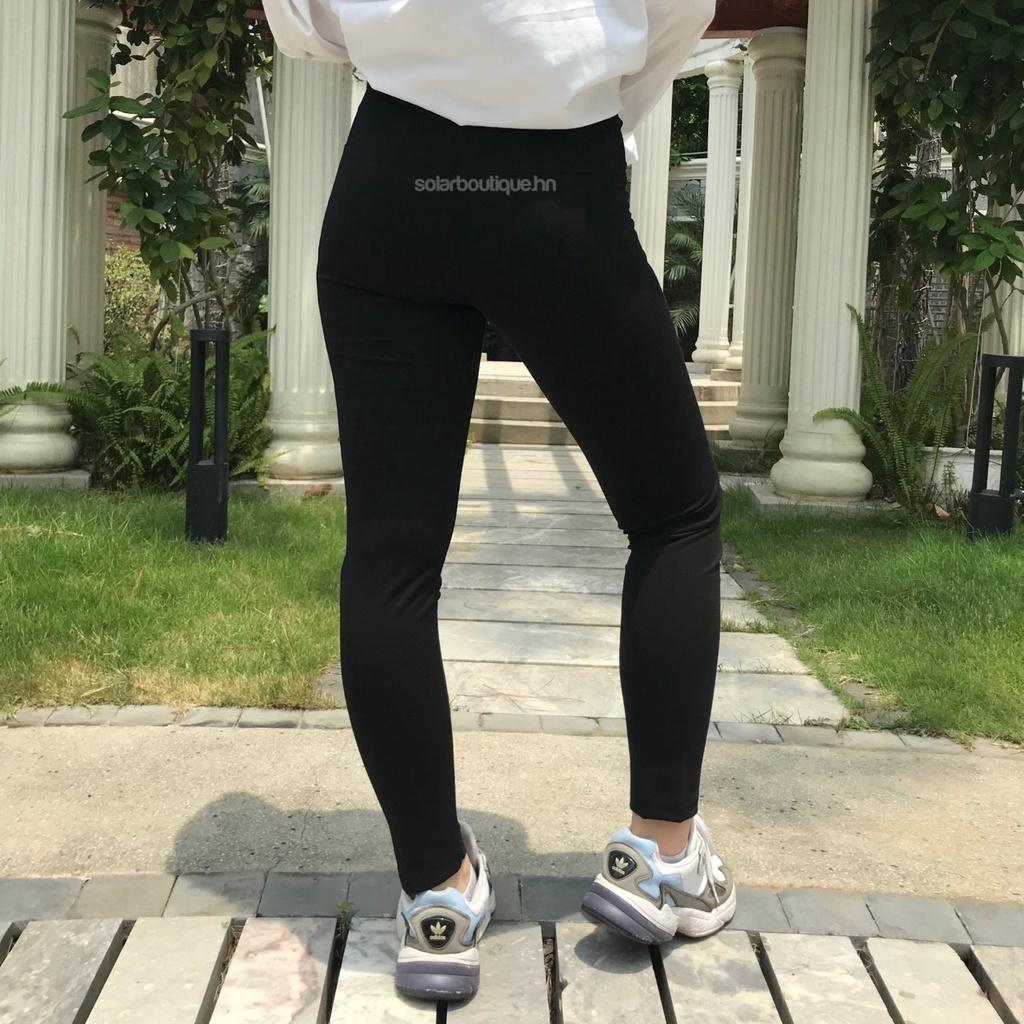 Quần legging biker dài màu đen trơn cạp cao tập gym, yoga co dãn