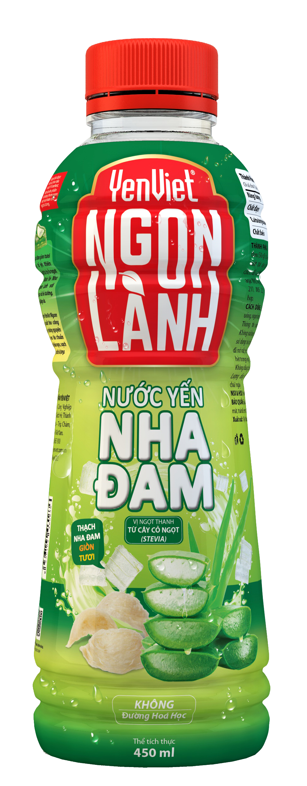 Yến Việt - Thùng 24 chai x 450ml nước yến Ngon Lành thạch nha đam dai giòn, vị dưa lưới/ vị táo đỏ, không đường hoá học