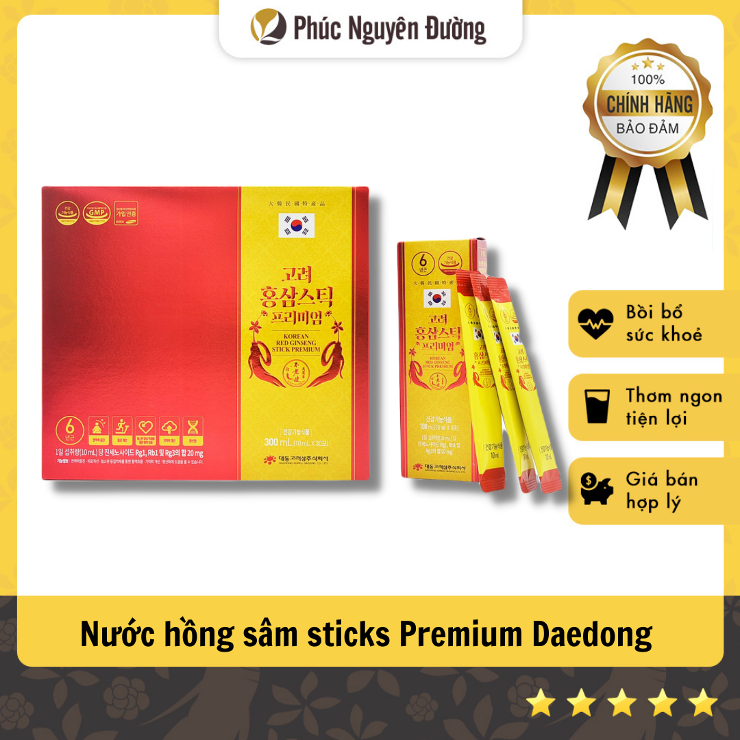 Tinh chất hồng sâm Hàn Quốc Premium Stick Daedong Korea Ginseng, điều hòa huyết áp, cải thiện giấc ngủ, tăng cường đề kháng