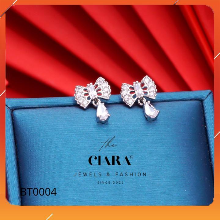 Bông Tai Khuyên Tai Nữ   ̀ ̣̂NƠ XINH Mạ Vàng Trắng 18K Kiểu Dáng Hiện Đại, Sang Trọng, Thu Hút - BT0004