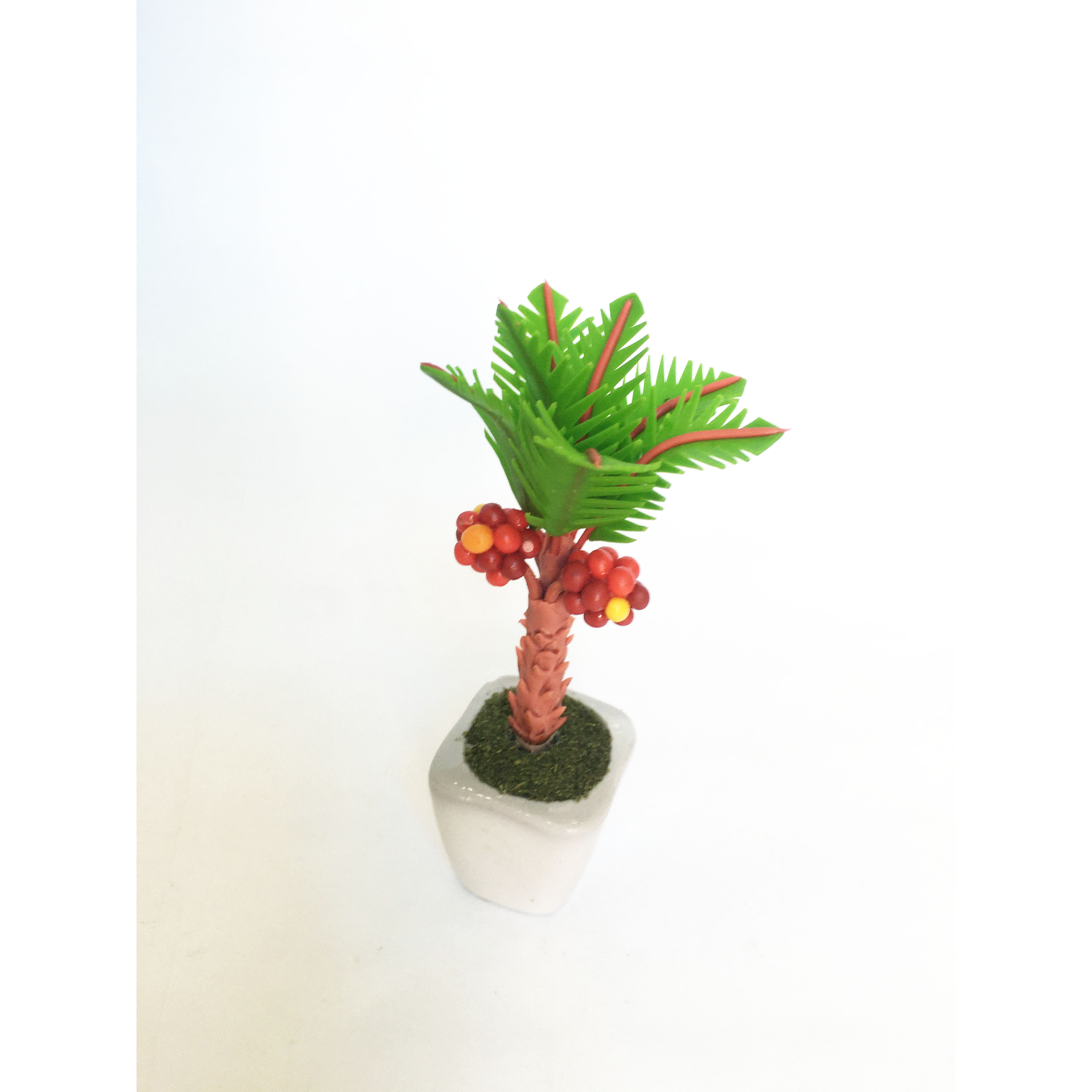 Chậu hoa đất sét mini - Cây cau phong thủy - Quà tặng trang trí handmade